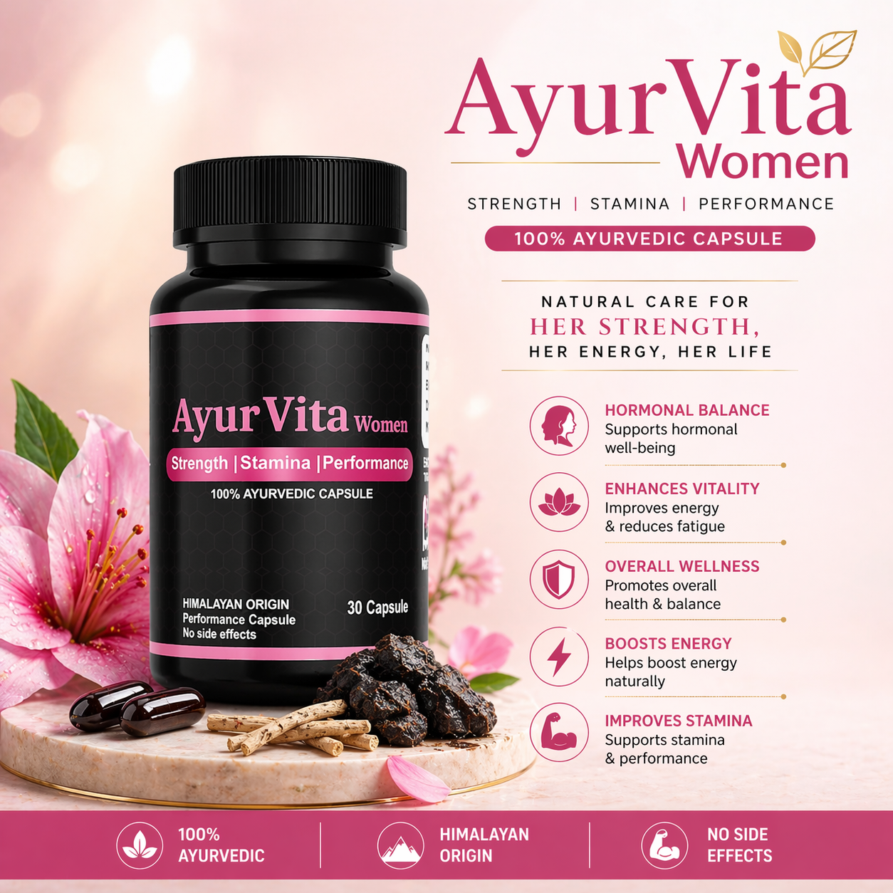AyurVita Women | 100% Ayurvedic | 30 Capsules | Supports Energy, Hormonal Balance, PCOD Wellness & Weight Management | Ayurvedic Formula