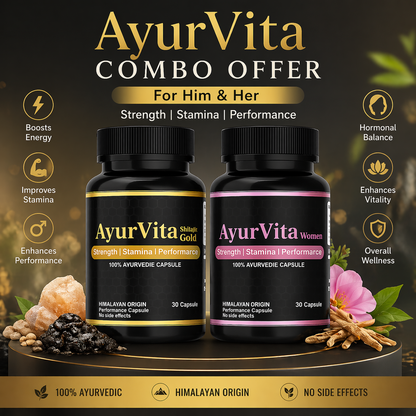 AyurVita Couple Combo Pack | Men Shilajit Gold + Women Wellness Capsules | Boosts Energy, Stamina & Vitality | Supports Hormonal Balance & Overall Health | 60 Capsules | ₹1499