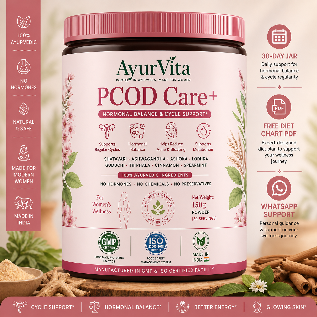 AyurVita PCOD Care+ – Hormonal Balance, Cycle Support & Healthy Weight Management