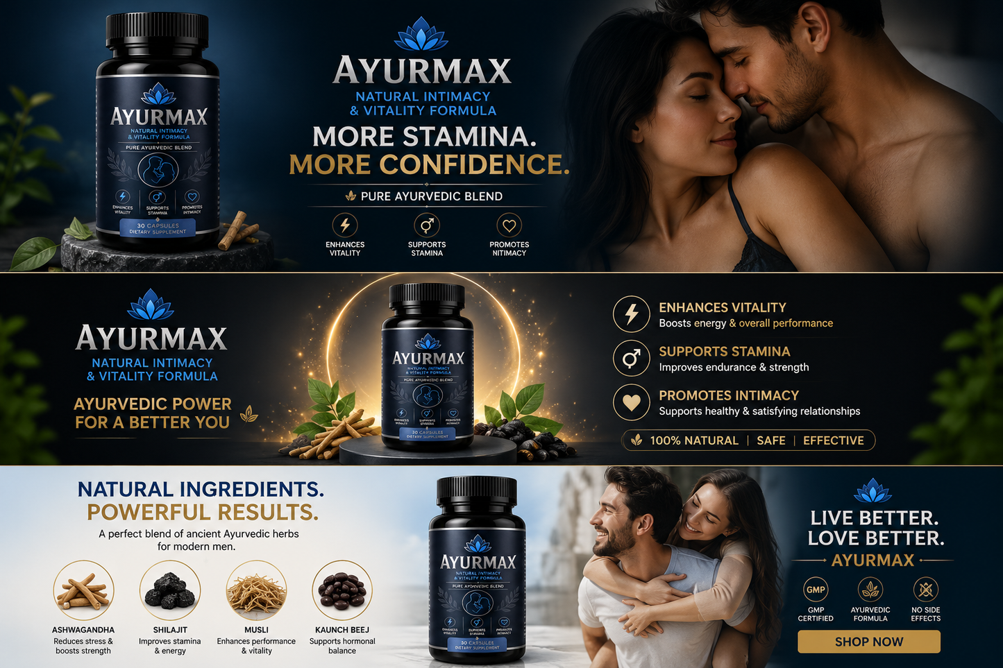 AyurMax Premium - Shilajit Gold | 100% Pure Himalayan Shilajit Ashwagandha | 30 Capsules | Enhances Stamina, Performance, Energy, and Power | Supports Healthy Life | Ayurveda