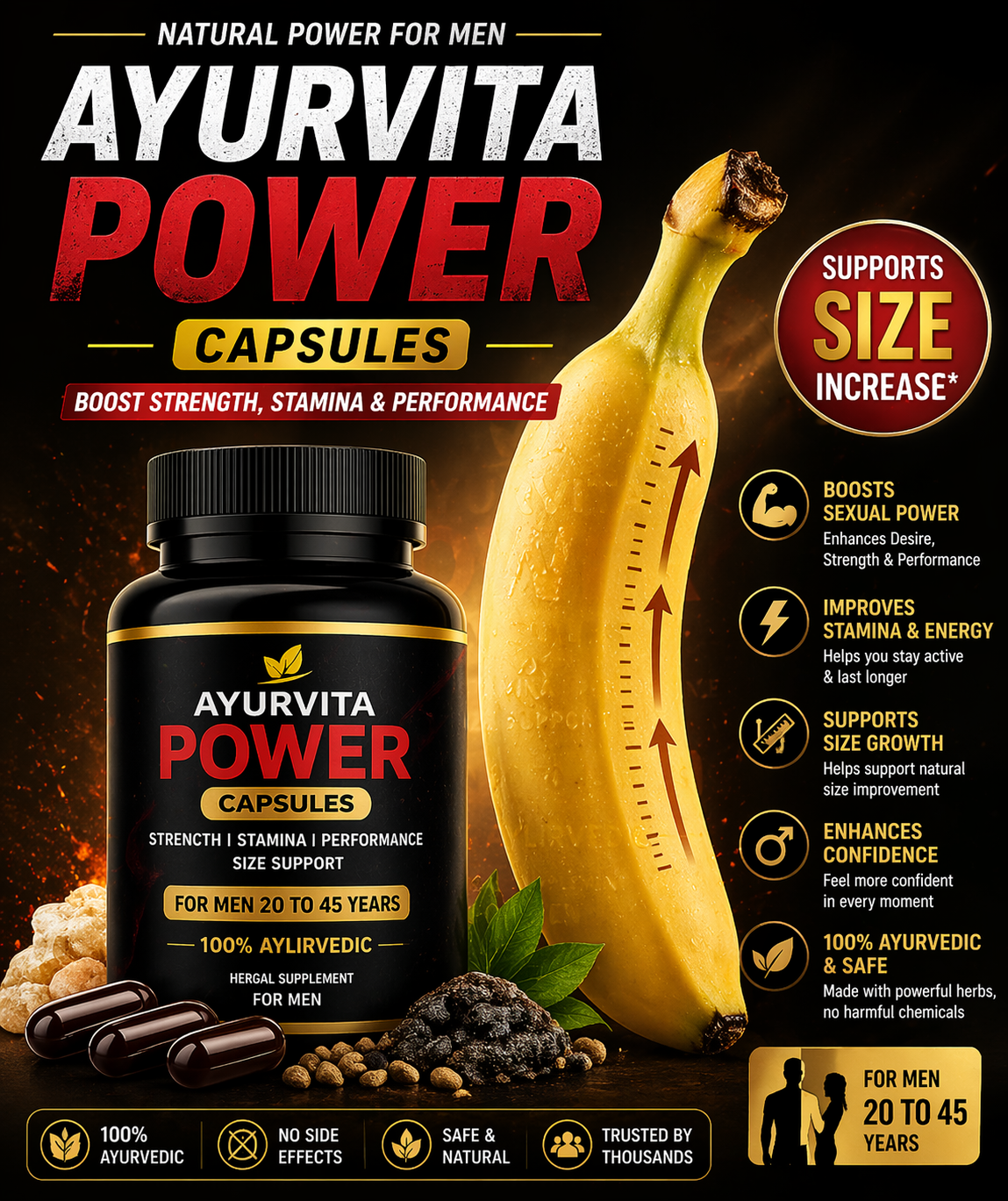 AyurVita Power Capsules for Men | Supports Stamina, Performance & Size Enhancement | Ayurvedic Formula | 20 Capsules